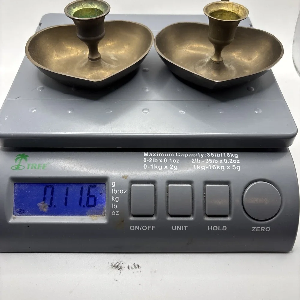 Vtg Pair Of Solid Brass Heart Chamber Candlestick Holders Made In India Set Of 2
